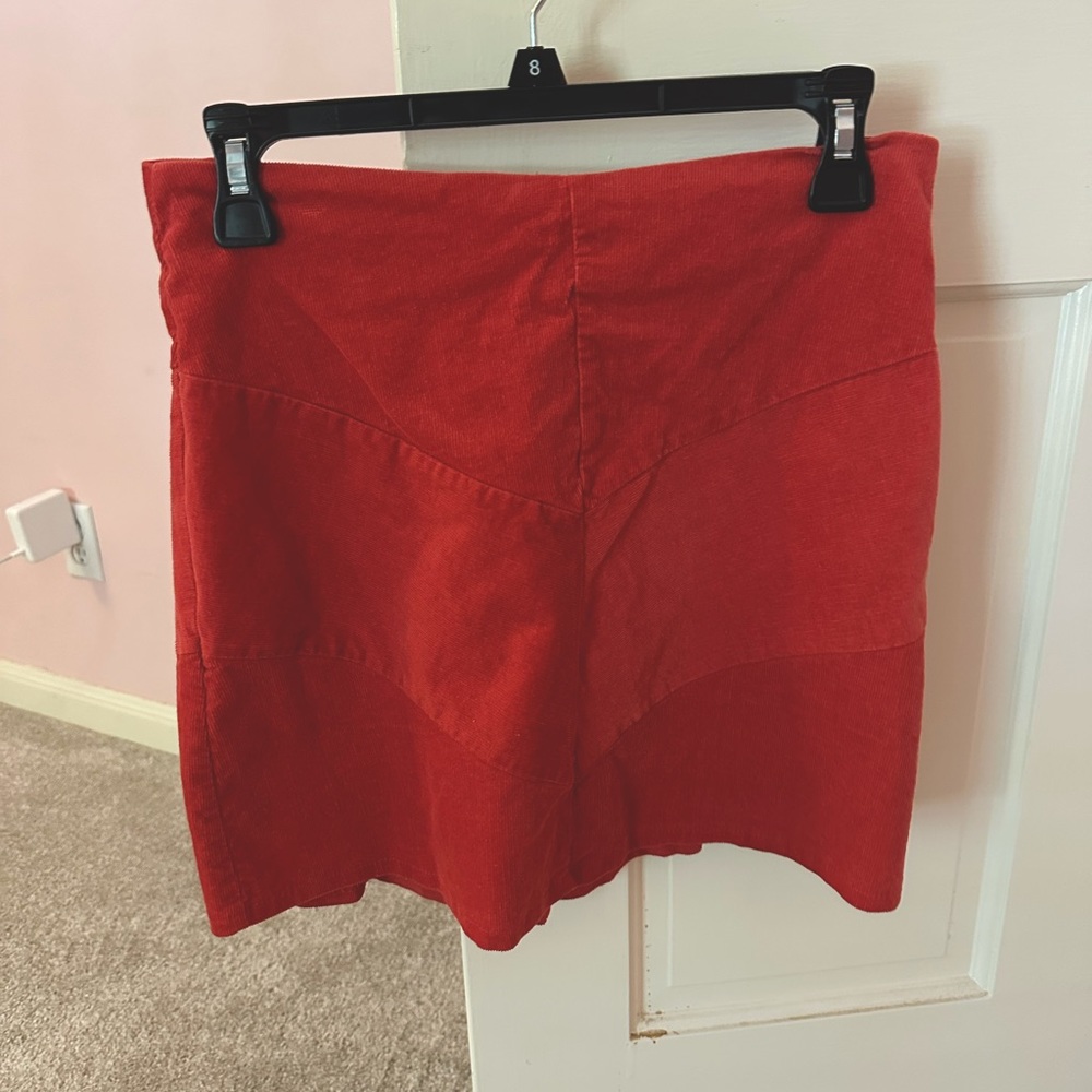 Red-Orange Suede Mini Skirt